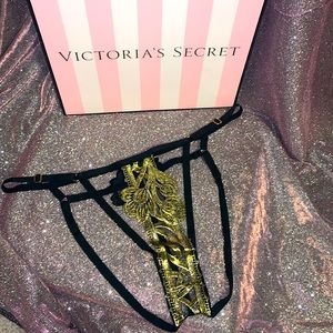 Victorias Secret‎ VERY SEXY Strappy String Bikini Panty Black & Gold NWT